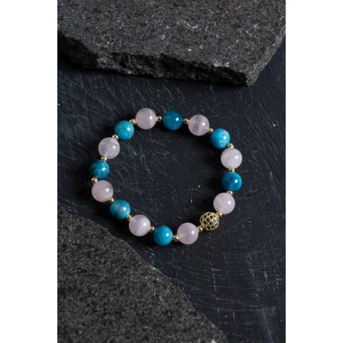 Sertifikalı Apatit, Pembe Kuvars ve Hematit Bileklik