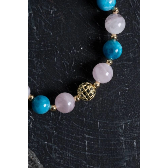 Sertifikalı Apatit, Pembe Kuvars ve Hematit Bileklik