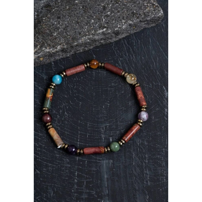 Sertifikalı Apatit, Sitrin ve Jasper Doğal Taş Bileklik