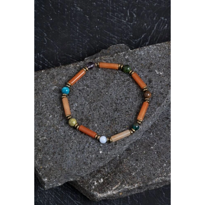 Sertifikalı Apatit, Turmalin ve Aventurin Doğal Taş Bileklik