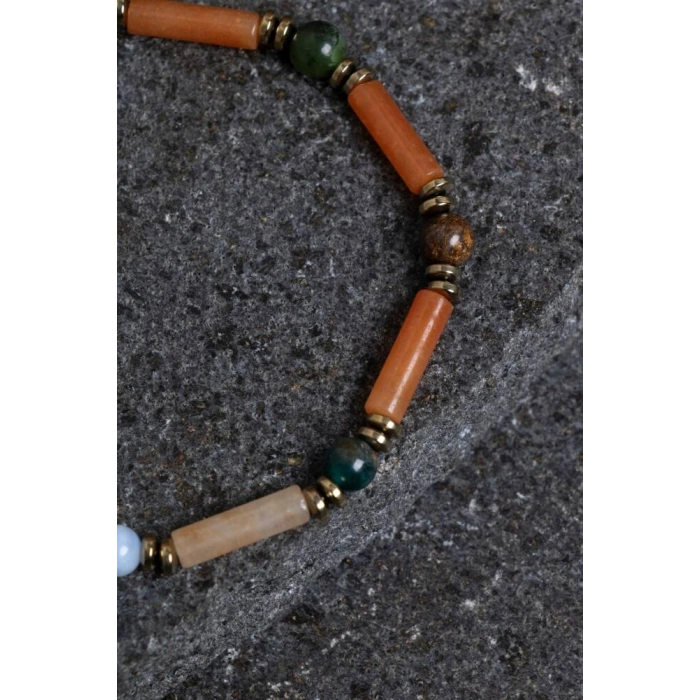 Sertifikalı Apatit, Turmalin ve Aventurin Doğal Taş Bileklik