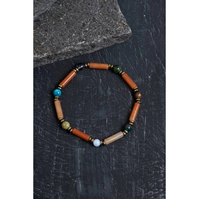 Sertifikalı Apatit, Turmalin ve Aventurin Doğal Taş Bileklik