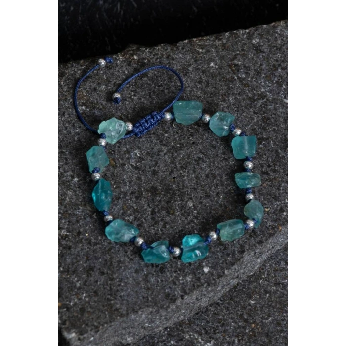 Sertifikalı Apatit ve Hematit Doğal Taş Makrome Bileklik