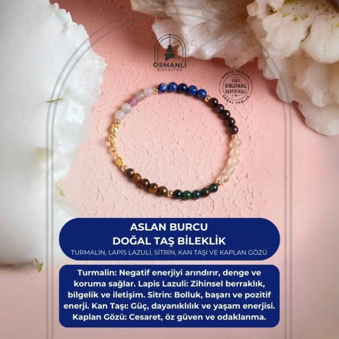 Sertifikalı Aslan Burcu Doğal Taş Bileklik