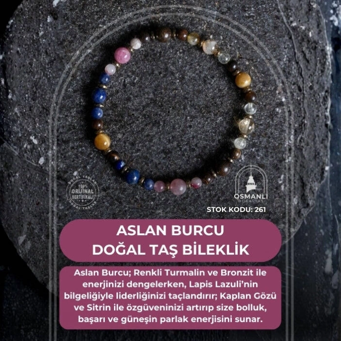 Sertifikalı Aslan Burcu Doğal Taş Bileklik (SK:261)