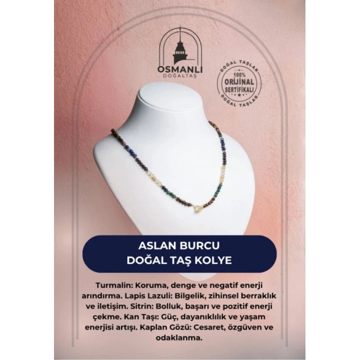 Sertifikalı Aslan Burcu Doğal Taş Kolye