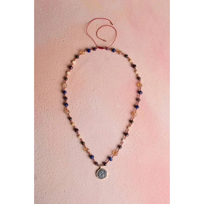 Sertifikalı Aslan Burcu Doğal Taş Makrome Kolye