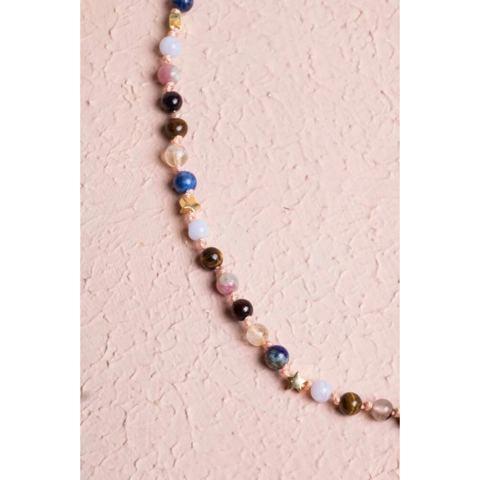 Sertifikalı Aslan Burcu Gümüş Yıldızlı Doğal Taş Kolye