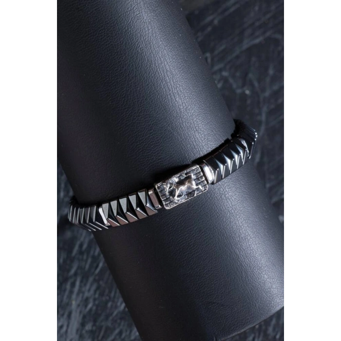 Sertifikalı At Figürlü Gümüş Aparatlı Hematit Doğal Taş Makrome Bileklik