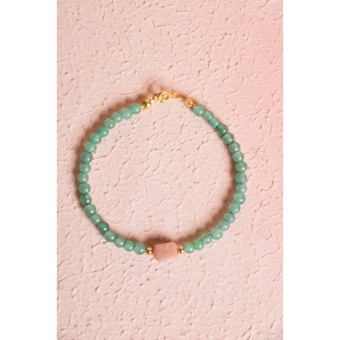 Sertifikalı Aventurin, Güneş Taşı Gümüş Aparatlı Doğal Taş Bileklik (SK:057)