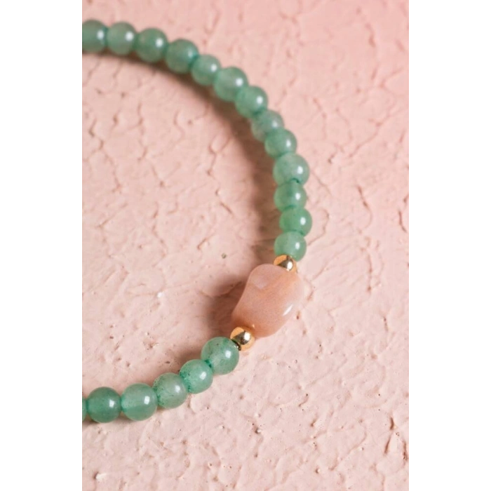 Sertifikalı Aventurin, Güneş Taşı Gümüş Aparatlı Doğal Taş Bileklik (SK:057)