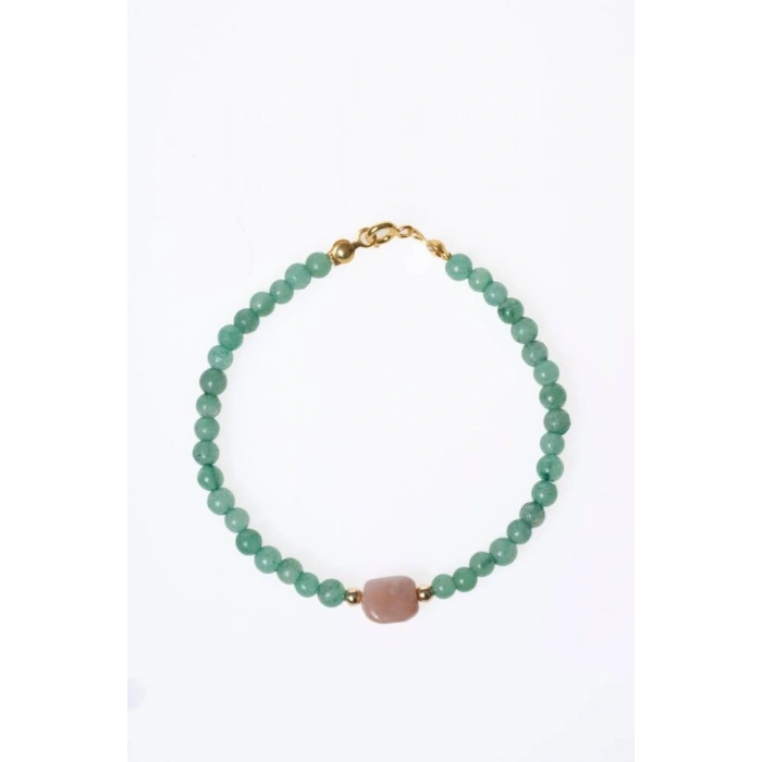 Sertifikalı Aventurin, Güneş Taşı Gümüş Aparatlı Doğal Taş Bileklik (SK:057)