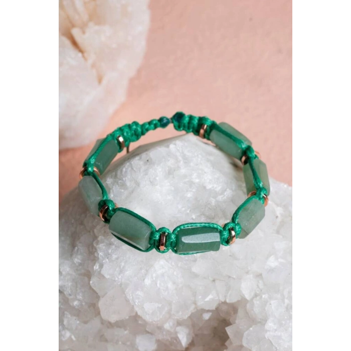 Sertifikalı Aventurin, Hematit Doğal Taş Makrome Bileklik