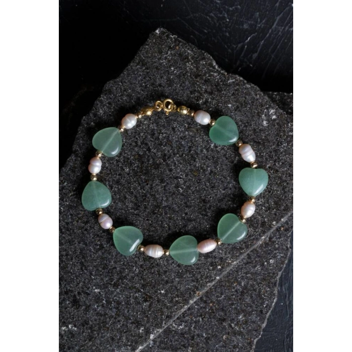 Sertifikalı Aventurin, İnci Gümüş Kapama Doğal Taş Bileklik (SK:181)