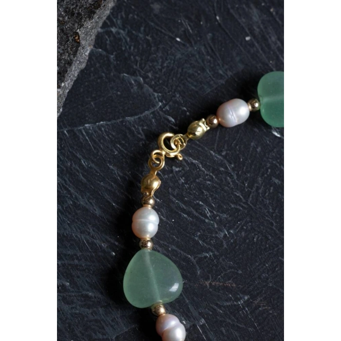 Sertifikalı Aventurin, İnci Gümüş Kapama Doğal Taş Bileklik (SK:181)