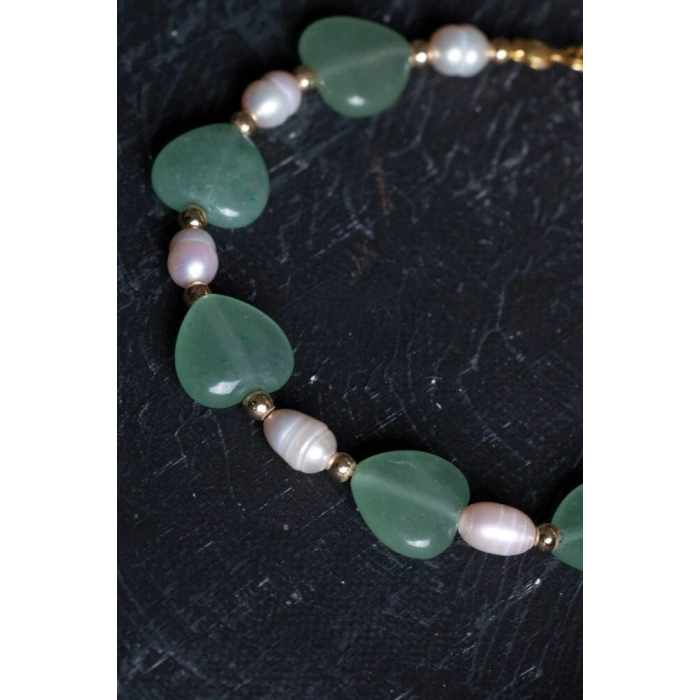 Sertifikalı Aventurin, İnci Gümüş Kapama Doğal Taş Bileklik (SK:181)