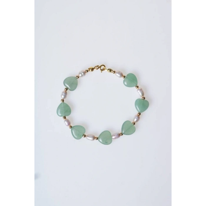 Sertifikalı Aventurin, İnci Gümüş Kapama Doğal Taş Bileklik (SK:181)