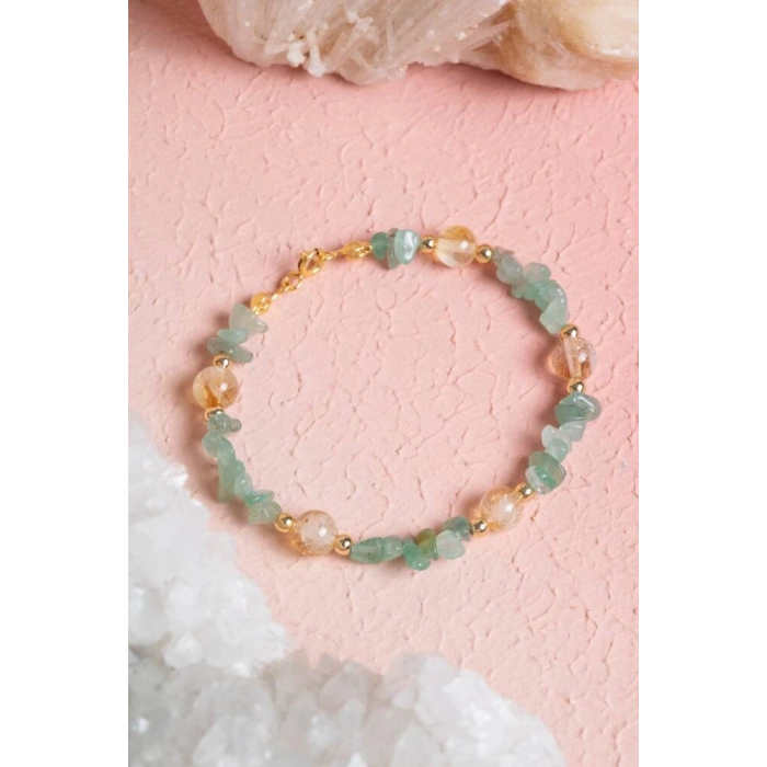 Sertifikalı Aventurin, Sitrin, Hematit Gümüş Doğal Taş Bileklik