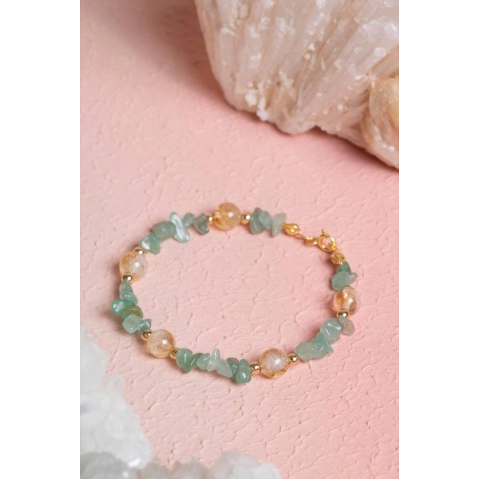 Sertifikalı Aventurin, Sitrin, Hematit Gümüş Doğal Taş Bileklik