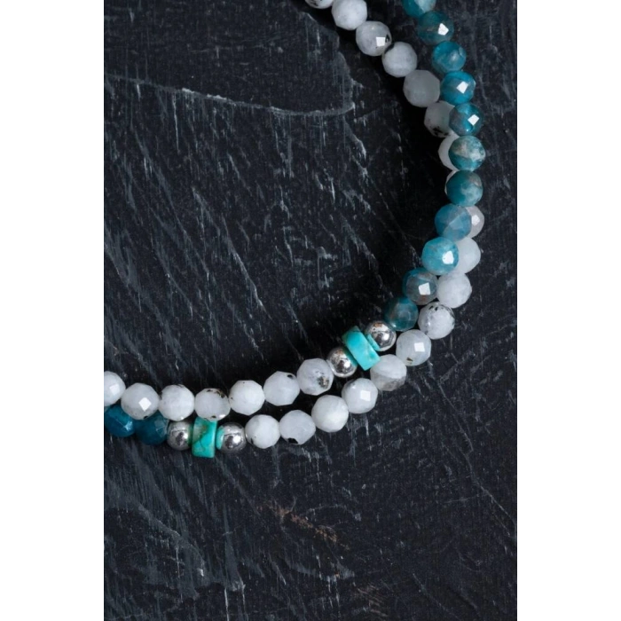 Sertifikalı Ay Taşı, Apatit, Turkuaz Gümüş Kapama Doğal Taş Bileklik