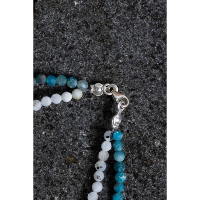 Sertifikalı Ay Taşı, Apatit, Turkuaz Gümüş Kapama Doğal Taş Bileklik