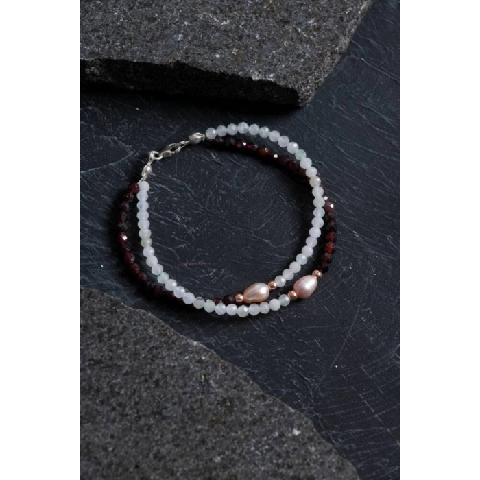 Sertifikalı Ay Taşı, Lal, İnci Doğal Taş Bileklik