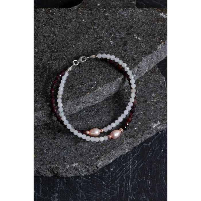 Sertifikalı Ay Taşı, Lal, İnci Doğal Taş Bileklik