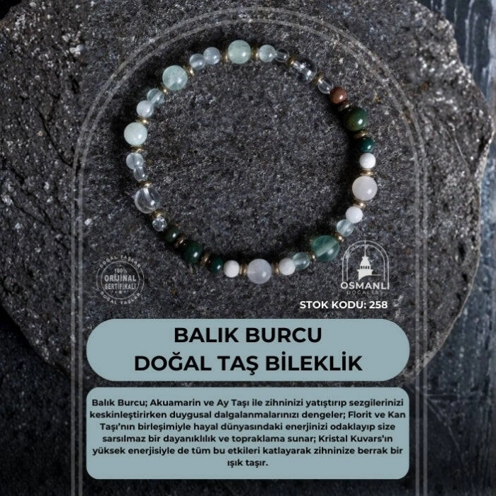 Sertifikalı Balık Burcu Doğal Taş Bileklik (SK:258)