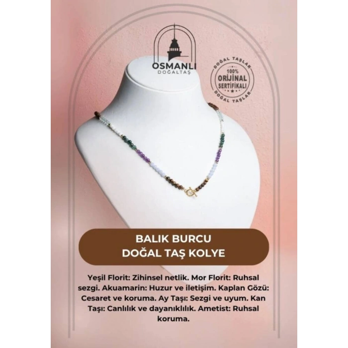 Sertifikalı Balık Burcu Doğal Taş Kolye