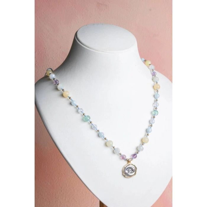 Sertifikalı Balık Burcu Doğal Taş Makrome Kolye