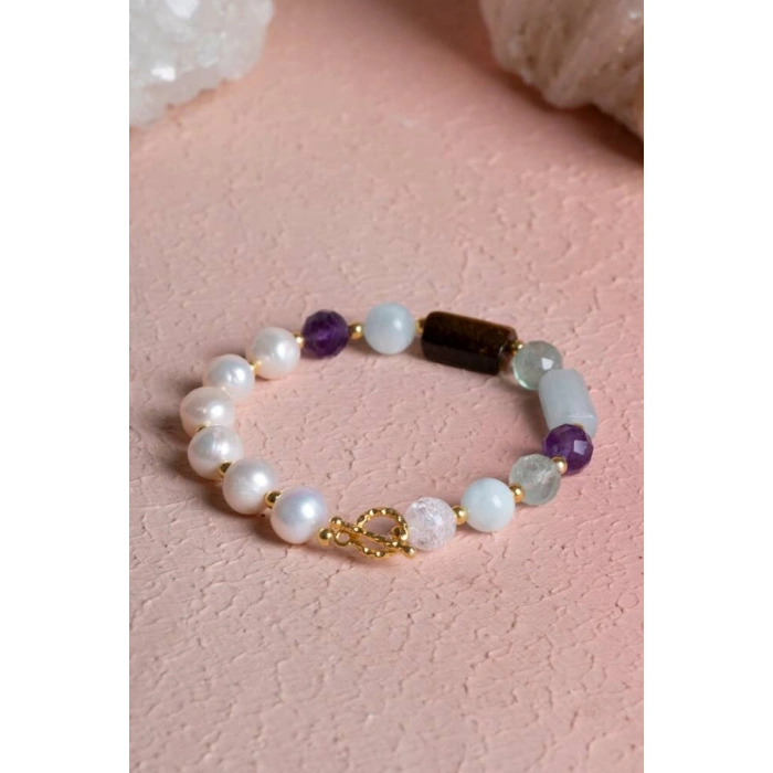 Sertifikalı Balık Burcu Gümüş Kapama Doğal Taş Bileklik (SK:265)