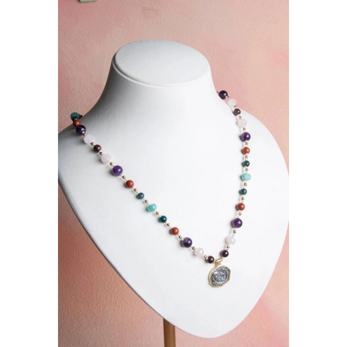 Sertifikalı Başak Burcu Doğal Taş Makrome Kolye