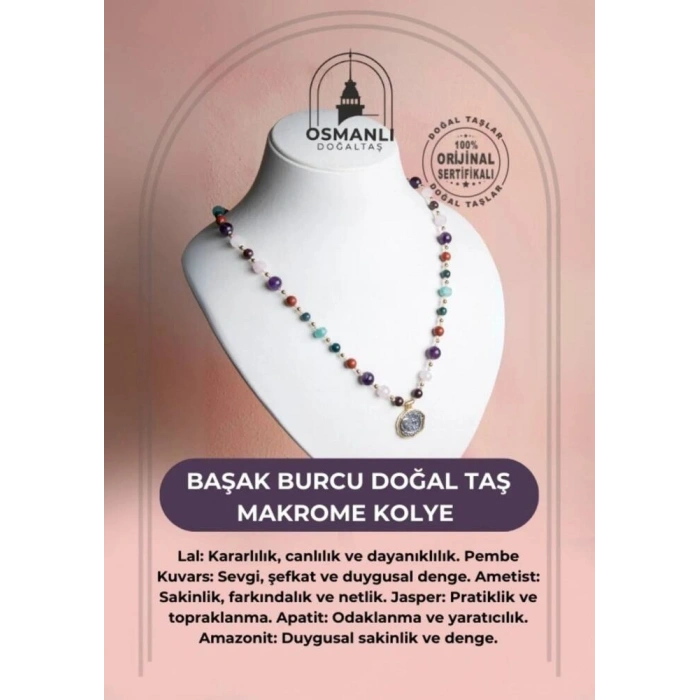 Sertifikalı Başak Burcu Doğal Taş Makrome Kolye