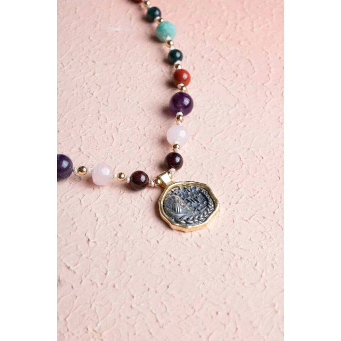 Sertifikalı Başak Burcu Doğal Taş Makrome Kolye