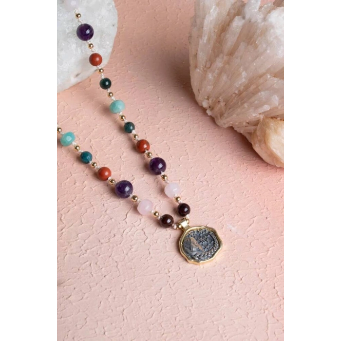 Sertifikalı Başak Burcu Doğal Taş Makrome Kolye