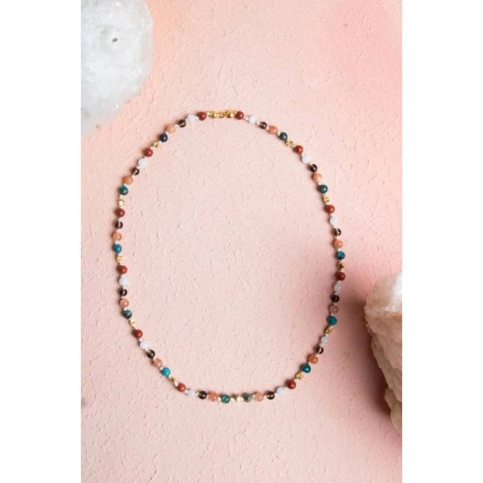 Sertifikalı Başak Burcu Gümüş Yıldızlı Doğal Taş Kolye