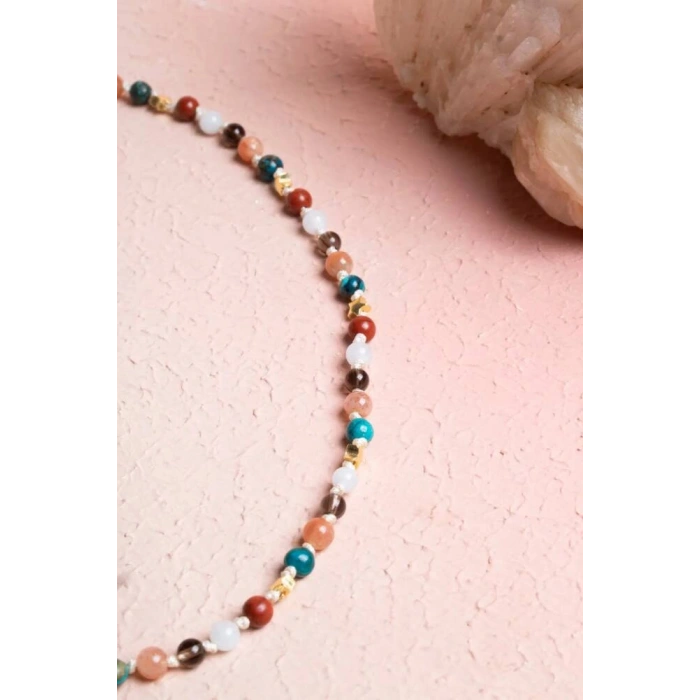 Sertifikalı Başak Burcu Gümüş Yıldızlı Doğal Taş Kolye