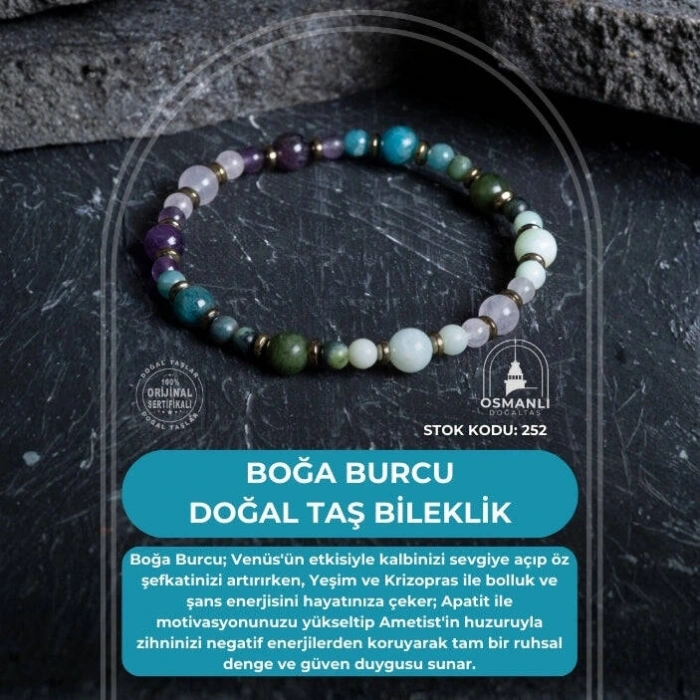 Sertifikalı Boğa Burcu Doğal Taş Bileklik (SK:252)