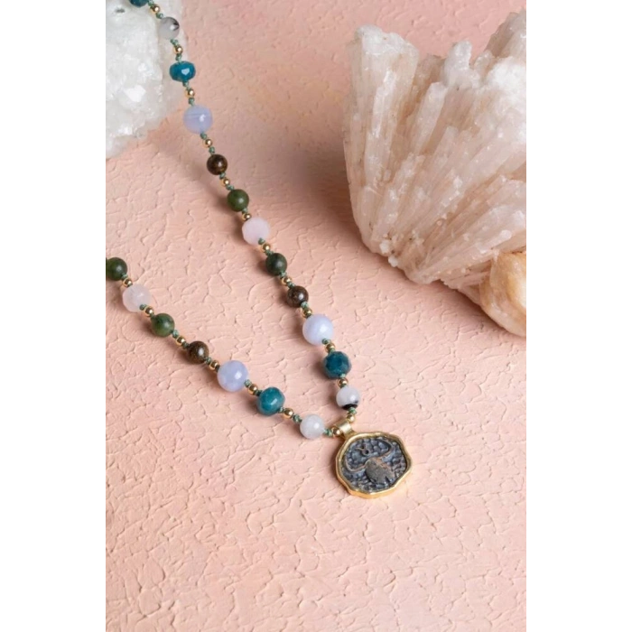 Sertifikalı Boğa Burcu Doğal Taş Makrome Kolye