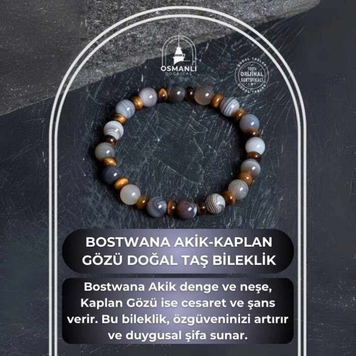 Sertifikalı Bostwana Akik, Kaplan Gözü Doğal Taş Bileklik