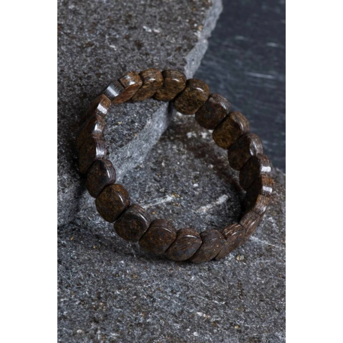 Sertifikalı Bronzit Geniş Kesim Doğal Taş Bileklik