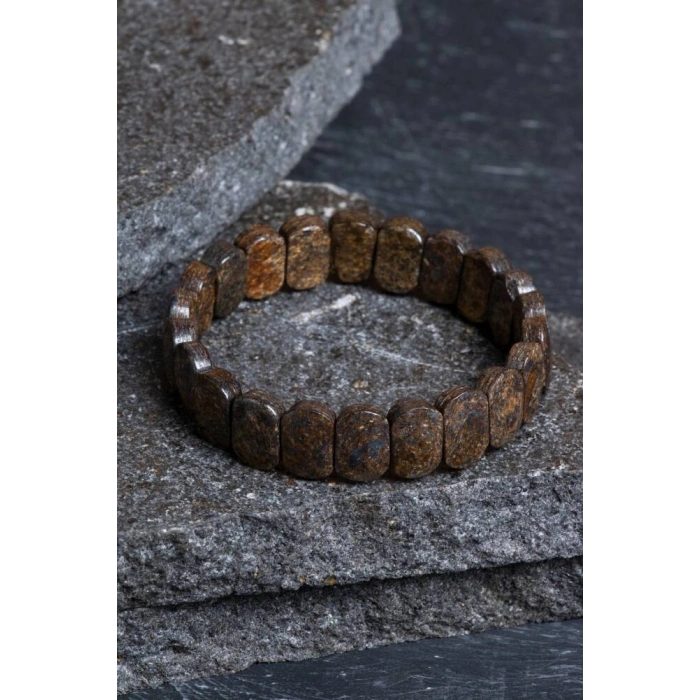 Sertifikalı Bronzit Geniş Kesim Doğal Taş Bileklik