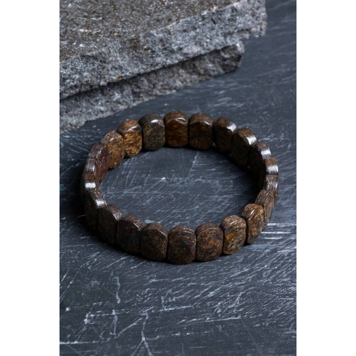 Sertifikalı Bronzit Geniş Kesim Doğal Taş Bileklik