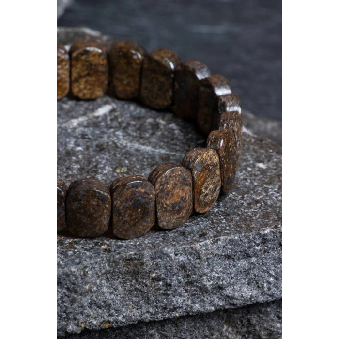 Sertifikalı Bronzit Geniş Kesim Doğal Taş Bileklik