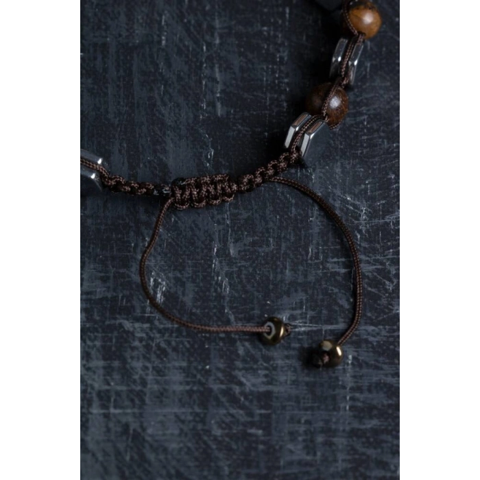 Sertifikalı Bronzit, Hematit Doğal Taş Makrome Bileklik