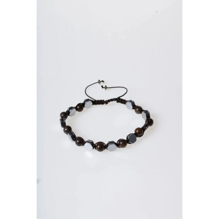 Sertifikalı Bronzit, Hematit Doğal Taş Makrome Bileklik
