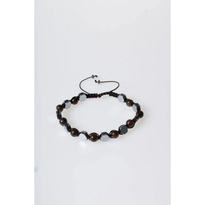 Sertifikalı Bronzit, Hematit Doğal Taş Makrome Bileklik