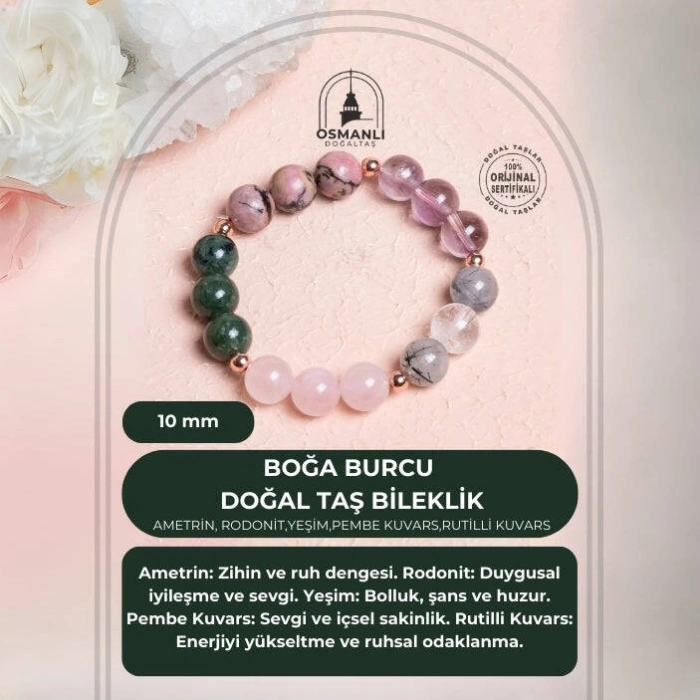 Sertifikalı Burç Doğal Taş Bileklik - Boğa Burcu