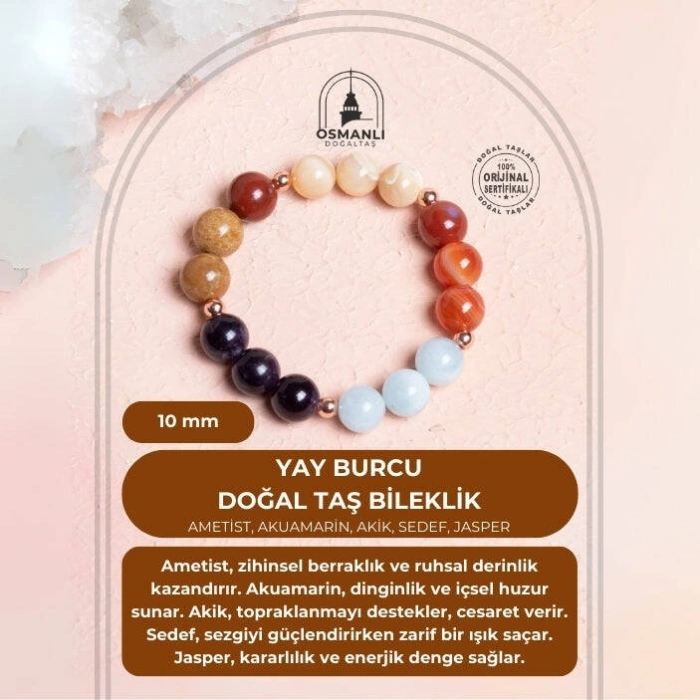 Sertifikalı Burç Doğal Taş Bileklik /Yay Burcu