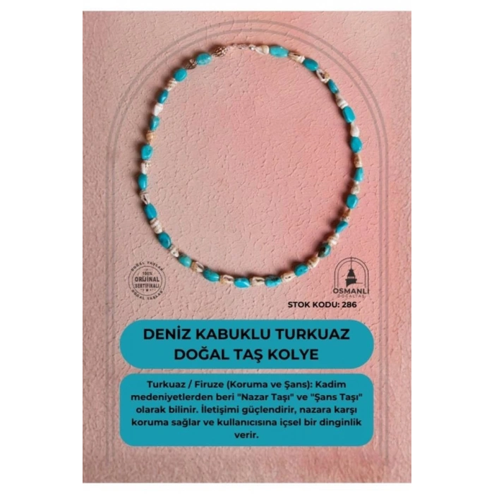 Sertifikalı Deniz Kabuklu Turkuaz Doğal Taş Kolye (SK:286)